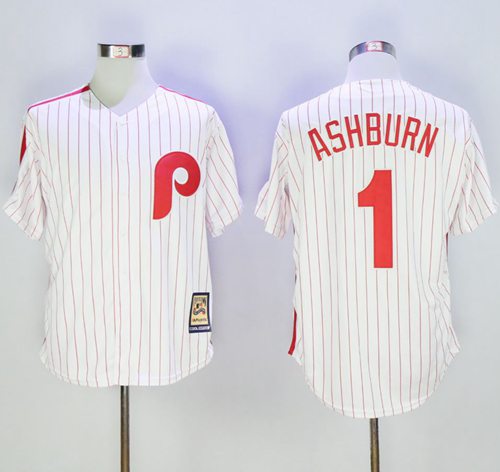 Mitchell And Ness Phillies #1 Richie Ashburn White Strip Throwback Stitched MLB Jersey - Click Image to Close